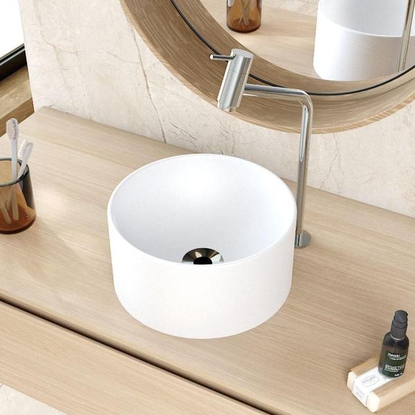 Imagem de Kit 02 Cubas de Apoio Redonda Para Banheiro Lavabo C01 BL30W Branca Matte Fosca  - Lyam