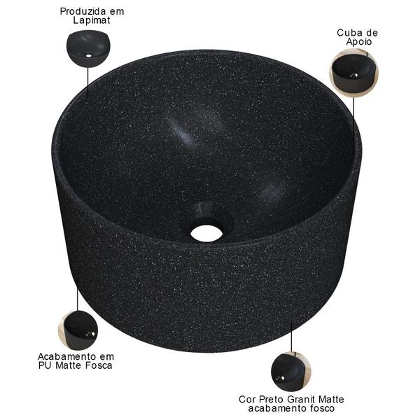 Imagem de Kit 02 Cubas de Apoio Redonda Para Banheiro Lavabo C01 BL30W Preto Granit Matte  - Lyam