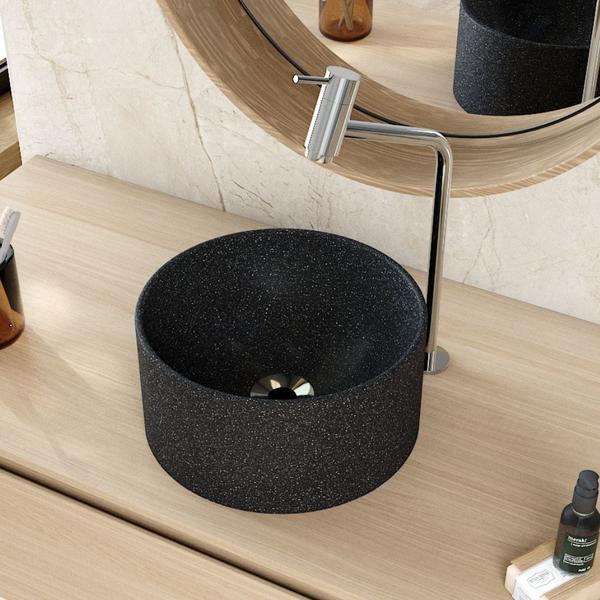 Imagem de Kit 02 Cubas de Apoio Redonda Para Banheiro Lavabo C01 BL30W Preto Granit Matte  - Lyam