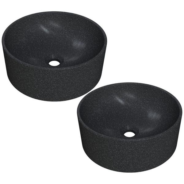 Imagem de Kit 02 Cubas de Apoio Redonda Para Banheiro Lavabo C01 BL34W Preto Granit Matte  - Lyam