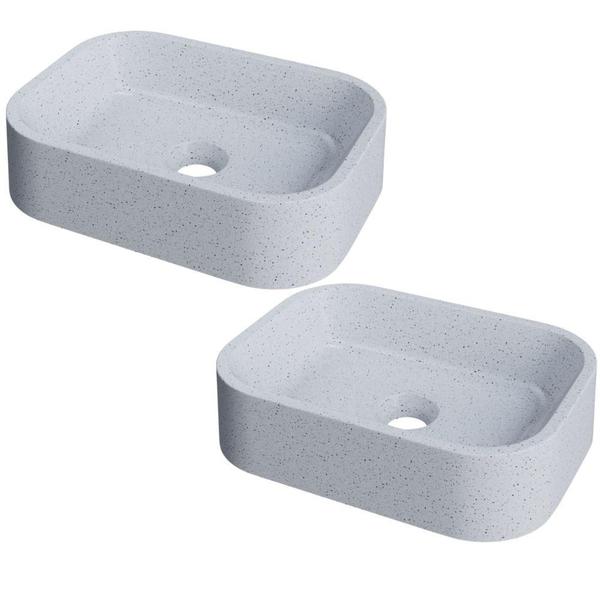 Imagem de Kit 02 Cubas de Apoio Retangular Para Banheiro Lavabo C01 BR37W Branco Granit Matte  - Lyam