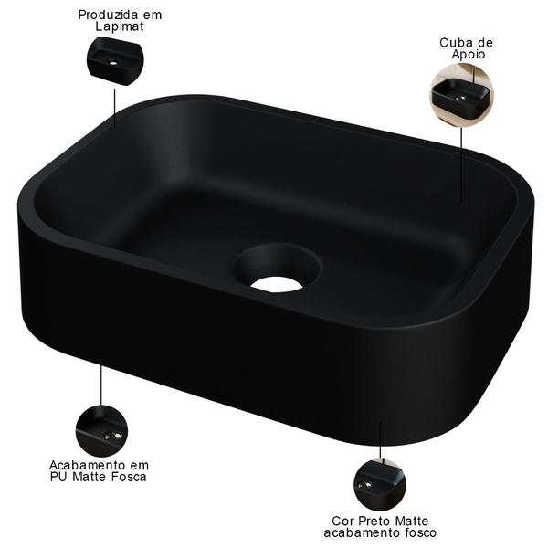 Imagem de Kit 02 Cubas de Apoio Retangular Para Banheiro Lavabo C01 BR37W Preto Matte Fosca  - Lyam