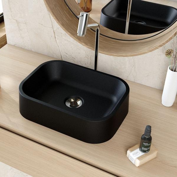 Imagem de Kit 02 Cubas de Apoio Retangular Para Banheiro Lavabo C01 BR37W Preto Matte Fosca  - Lyam