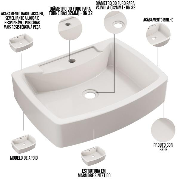 Imagem de Kit 02 Cubas de Apoio Retangular Para Banheiro Lavabo C01 RT50 Bege - Lyam Decor