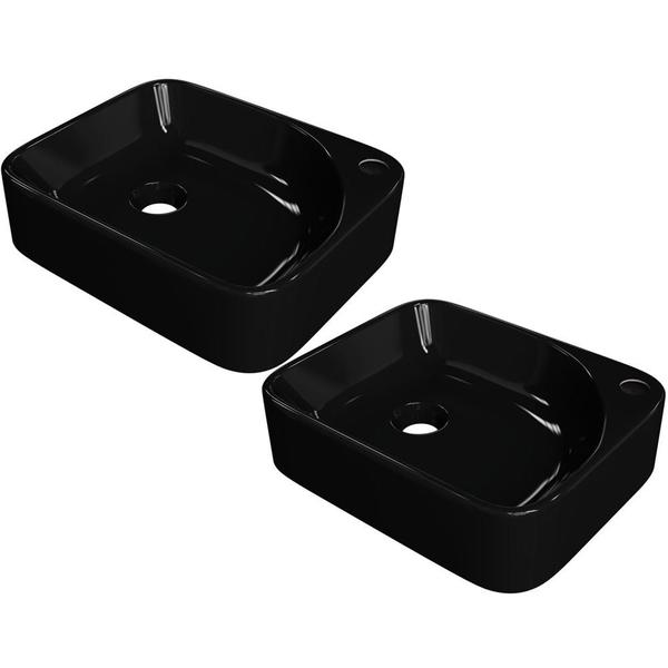 Imagem de Kit 02 Cubas de Apoio Retangular Para Banheiro Lavabo Cross C01 RO36W Preto - Lyam