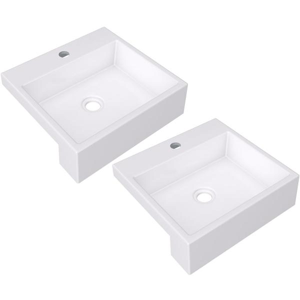 Imagem de Kit 02 Cubas de Semi Encaixe C01 Quadrada Para Banheiro Lavabo XQ395 Branco - Lyam Decor