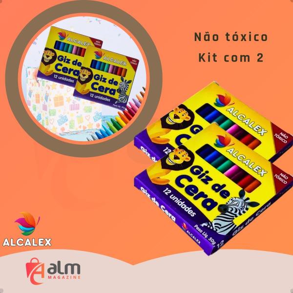 Imagem de kit 02 cx Giz De Cera  Alcalex 12 Cores 50g Escolar pintar desenhar