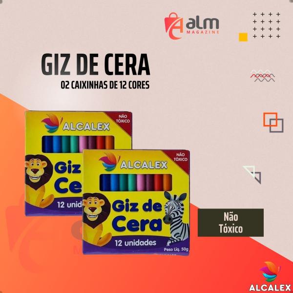 Imagem de kit 02 cx Giz De Cera  Alcalex 12 Cores 50g Escolar pintar desenhar