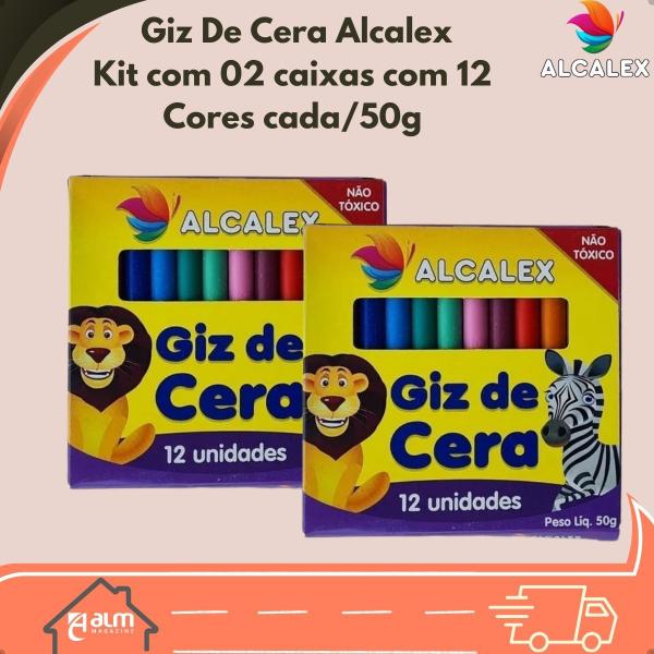 Imagem de kit 02 cx Giz De Cera  Alcalex 12 Cores 50g Escolar pintar desenhar