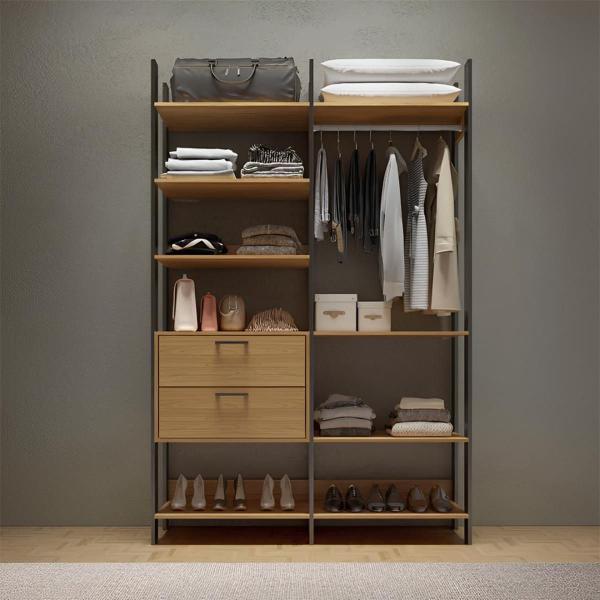 Imagem de Kit 02 Estantes Closet Organizador Roupas Preto Freijó MDF