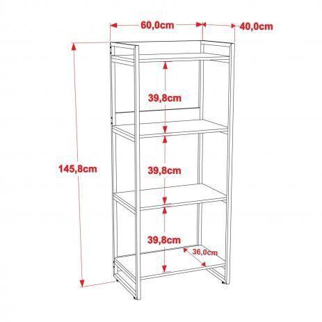 Imagem de Kit 02 Estantes com 4 Prateleiras Escritório Estilo Industrial Form 146x60 cm Carvalho - Lyam Decor