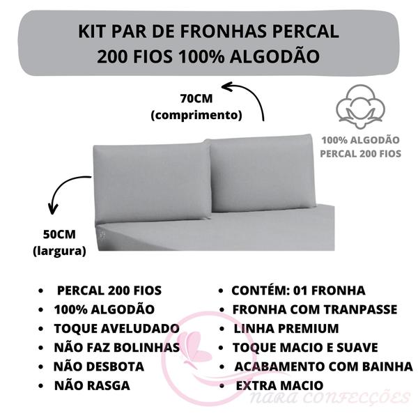 Imagem de Kit 02 Fronha Travesseiro 70cm x 50cm Liso Aveludado 200 Fios 100% Algodão