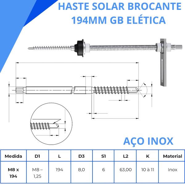 Imagem de Kit 02 haste Brocante 194mm com Chapa Reta e parafuso inox