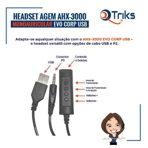 Imagem de Kit 02 Headsets Usb Agem Ahx3000 Evo Mono Cancelador Ruído