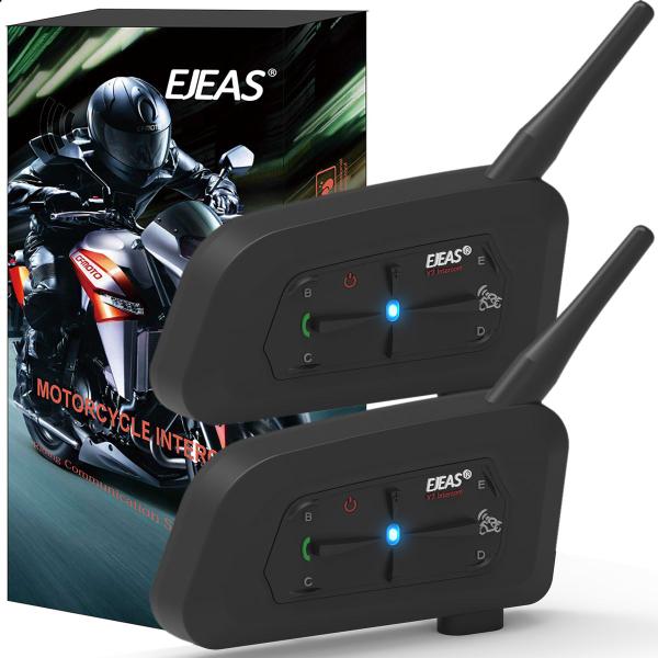 Imagem de Kit 02 Intercomunicador Capacete Moto Ejeas V7 Par Fone Bluetooth 700m Bateria 18hs Conecta Até 7 Redução Ruído Prova D'