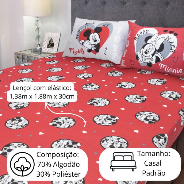 Imagem de Kit 02 Jogos De Lençol Cama Casal Disney 3 Peças Infantil Mickey E Minnie Portallar