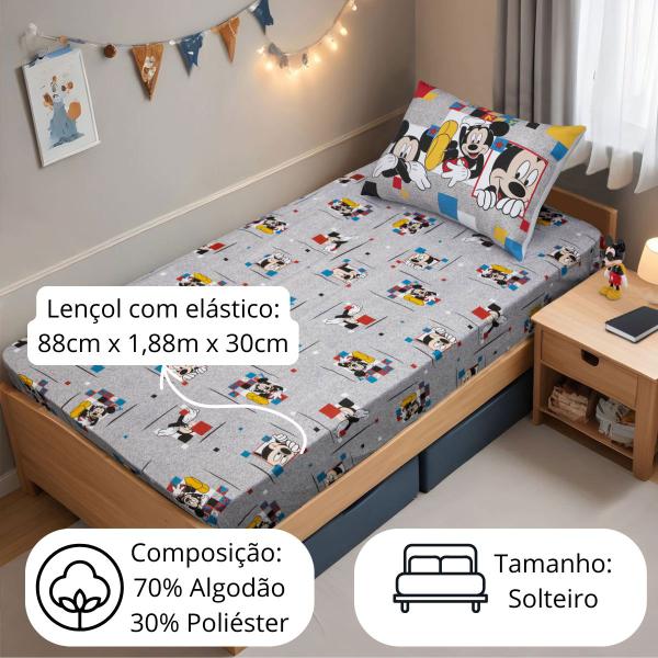 Imagem de Kit 02 Jogos De Lençol Cama Solteiro Disney 2 Peças Infantil Mickey E Minnie Portallar