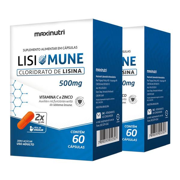 Imagem de Kit 02 Lisimune Lisina Vitamina C Zinco 60 Caps Maxinutri