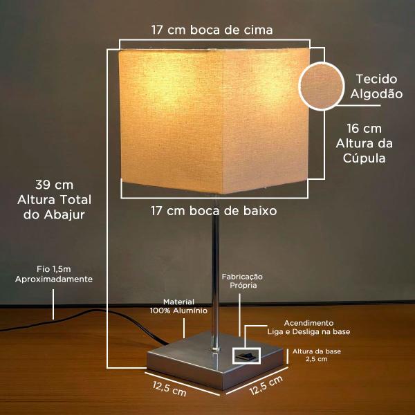 Imagem de Kit 02 Luminaria Abajur de Mesa Cabiceira de Quarto + Cupula Tecido Bivolt E27