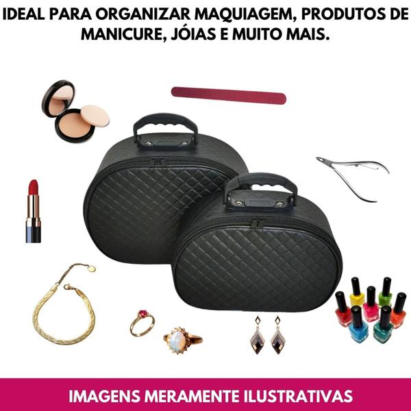 Imagem de Kit 02 Maleta Frasqueira Necessaire Para Viagem Casual Maquiagem Esmaltes Meia Lua De Luxo