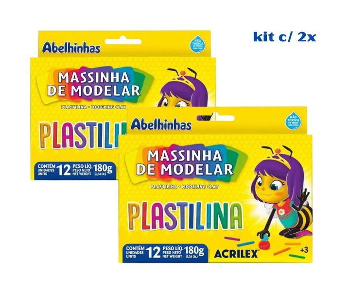 Imagem de Kit 02 Massinha de Modelar Plastilina 180g 12 Cores Acrilex  Massa  Material Escolar  Infantil