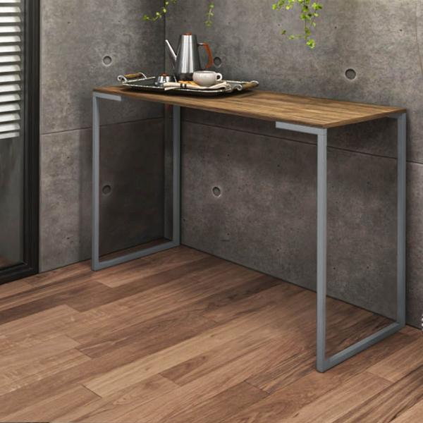 Imagem de Kit 02 Mesa Escrivaninha Escritório e Home Office Ley Industrial Ferro Prata Tampo MDF Castanho - Ahz Móveis