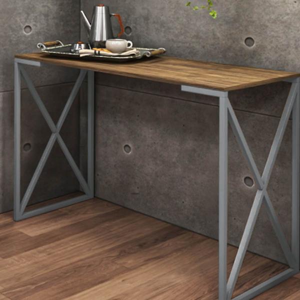 Imagem de Kit 02 Mesa Escrivaninha Escritório e Home Office X Zurik X Industrial Ferro Cinza Tampo MDF Nogal - Ahz Móveis