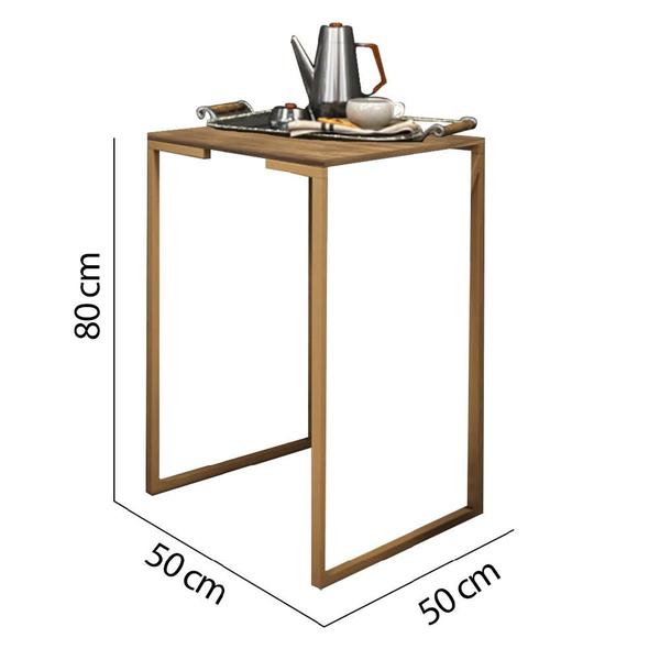 Imagem de Kit 02 Mesa Lateral Canto Aparador Buffet Stan Industrial Ferro Dourado Tampo Carvalho - Ahazzo Móveis