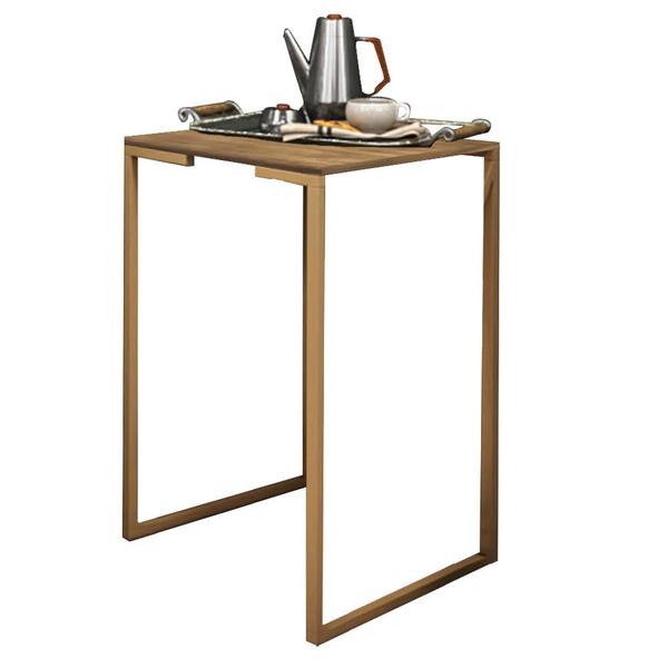 Imagem de Kit 02 Mesa Lateral Canto Aparador Buffet Stan Industrial Ferro Dourado Tampo Castanho - Ahazzo Móveis