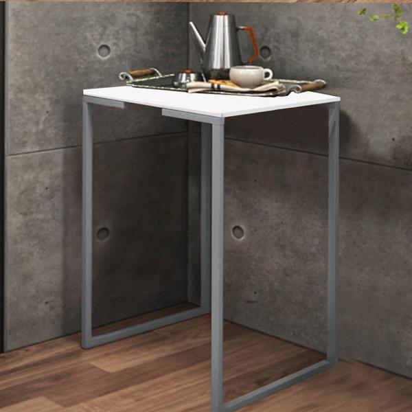 Imagem de Kit 02 Mesa Lateral Canto Aparador Buffet Stan Industrial Ferro Prata Tampo Branco - Ahz Móveis