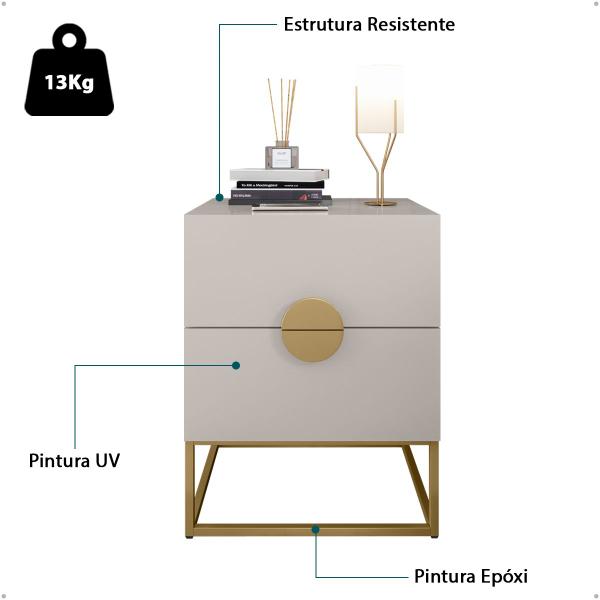 Imagem de Kit 02 Mesas de Cabeceira Steel Luxo Estilo Industrial Com Duas Gavetas Puxador Meia Lua - LH Móveis 