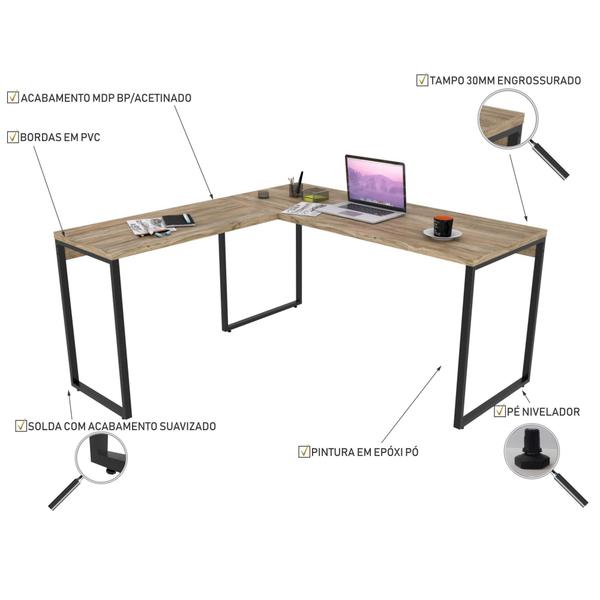 Imagem de Kit 02 Mesas Para Escritório Home Office Estilo Industrial L Form C01 150x150 Carvalho - Lyam Decor