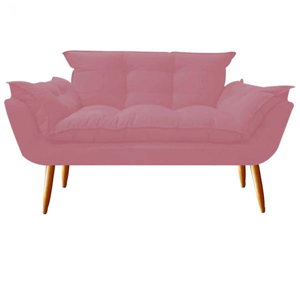 Imagem de Kit 02 Namoradeira  Decorativa  Opala Pés Palito em Madeira 2 Lugares Sala de Estar Recepção Escritório Suede Rosa Bebê - Damaffê Móveis