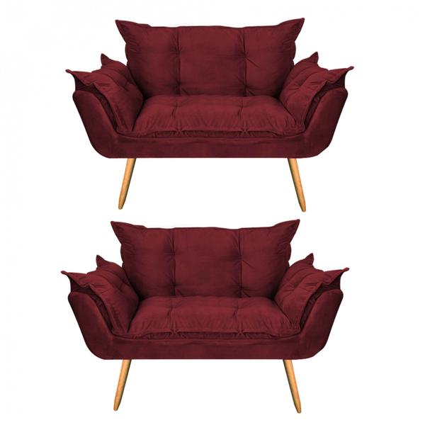 Imagem de Kit 02 Namoradeira Sofá Opala Para Sala de Estar Recepção Suede Vermelho - Ahazzo Móveis