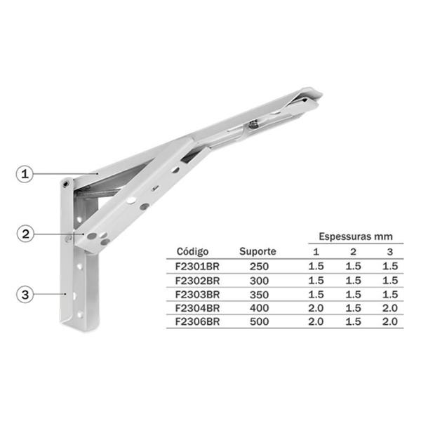 Imagem de Kit 02 Pares Mão Francesa Dobrável Reforçada Prateleira 30cm