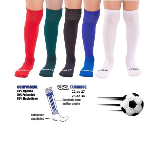 Imagem de Kit 02 Pares Meião Futebol Infantil Juvenil Bebe Cano Longo Em Cores Sortidas Atoalhado Em Algodão