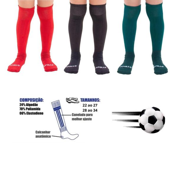 Imagem de Kit 02 Pares Meião Futebol Infantil Juvenil Bebe Cano Longo Em Cores Sortidas Atoalhado Em Algodão