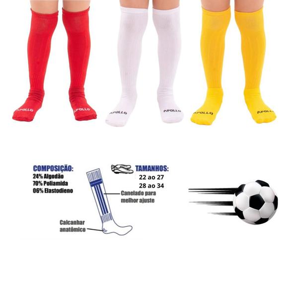 Imagem de Kit 02 Pares Meião Futebol Infantil Juvenil Bebe Cano Longo Em Cores Sortidas Atoalhado Em Algodão