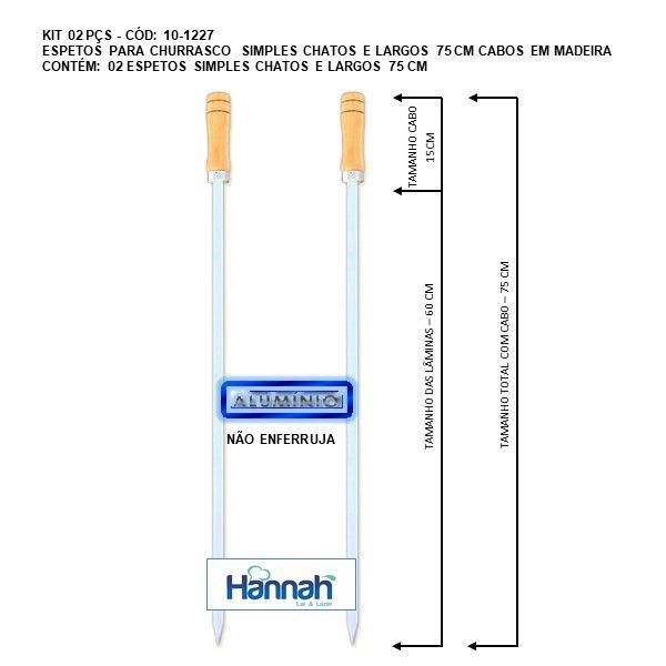 Imagem de Kit 02 Pçs Espeto Churrasco Alumínio 75 Cm Chato Largo Cabo de Madeira