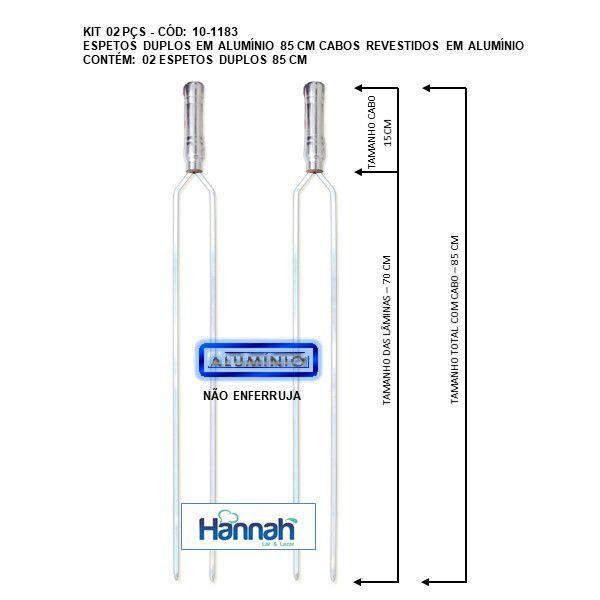 Imagem de Kit 02 Pçs Espeto Churrasco Alumínio Duplo  85 Cm Cabo Revestido 