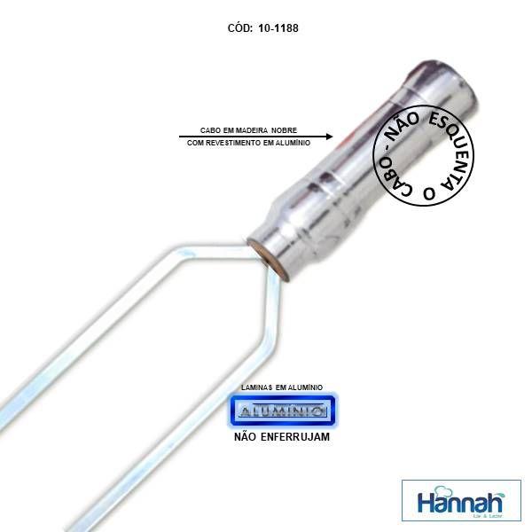 Imagem de Kit 02 Pçs Espeto Churrasco Alumínio Duplo  95 Cm Cabo Madeira Revestido Alumínio