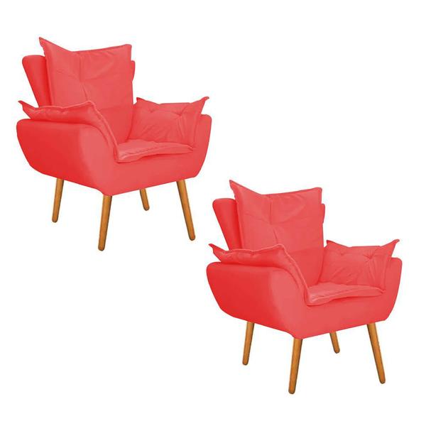 Imagem de Kit 02 Poltrona Cadeira Decorativa  Apollo Sala de Estar Recepção Escritório Suede Vermelho - Damaffê Móveis