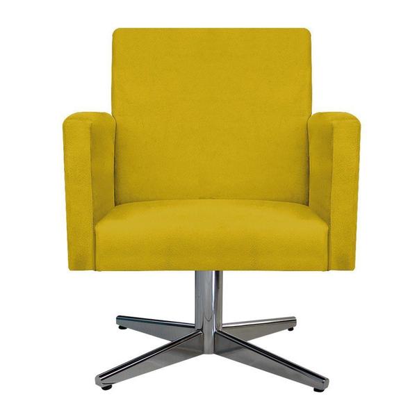 Imagem de kit 02 Poltrona Cadeira Decorativa Arenzza Base Giratória de Metal Suede Amarelo - DAMAFFÊ MÓVEIS