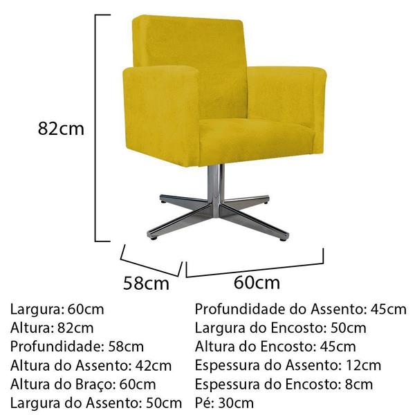 Imagem de kit 02 Poltrona Cadeira Decorativa Arenzza Base Giratória de Metal Suede Amarelo - DAMAFFÊ MÓVEIS