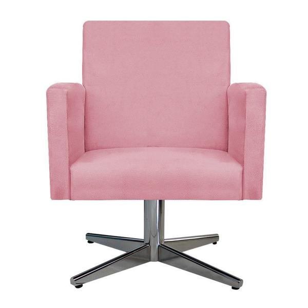 Imagem de kit 02 Poltrona Cadeira Decorativa Arenzza Base Giratória de Metal Suede Rosa Bebê - DAMAFFÊ MÓVEIS