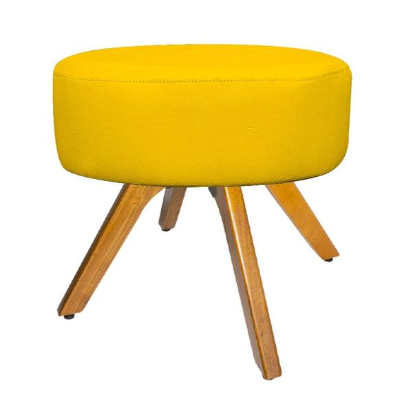 Imagem de Kit 02 Poltrona Cadeira Decorativa Arenzza e 02 Puff Sofia Base Giratória de Madeira Corano Amarelo - KDAcanto Móveis