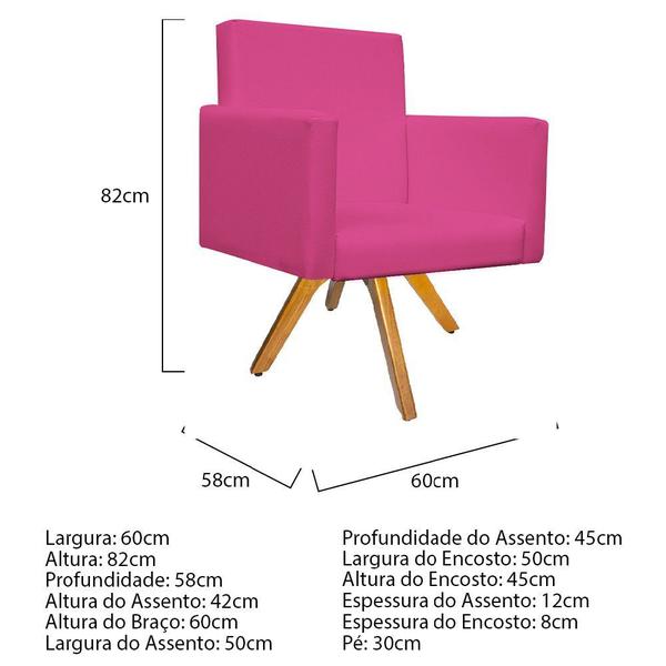 Imagem de Kit 02 Poltrona Cadeira Decorativa Arenzza e 02 Puff Sofia Base Giratória de Madeira Corano Pink - KDAcanto Móveis