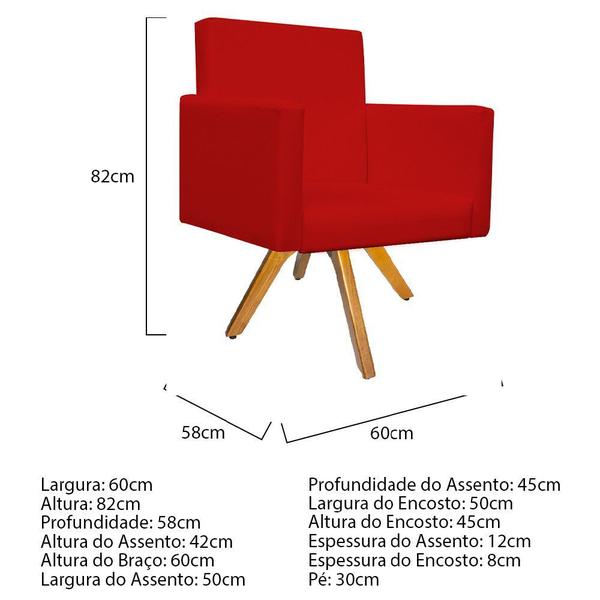 Imagem de Kit 02 Poltrona Cadeira Decorativa Arenzza e 02 Puff Sofia Base Giratória de Madeira Corano Vermelho - KDAcanto Móveis