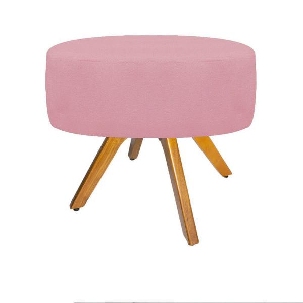 Imagem de Kit 02 Poltrona Cadeira Decorativa Arenzza e 02 Puff Sofia Base Giratória de Madeira Suede Rosa Bebê - DAMAFFÊ MÓVEIS