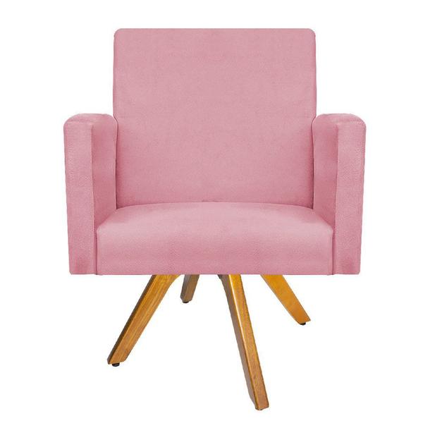 Imagem de Kit 02 Poltrona Cadeira Decorativa Arenzza e 02 Puff Sofia Base Giratória de Madeira Suede Rosa Bebê - DAMAFFÊ MÓVEIS